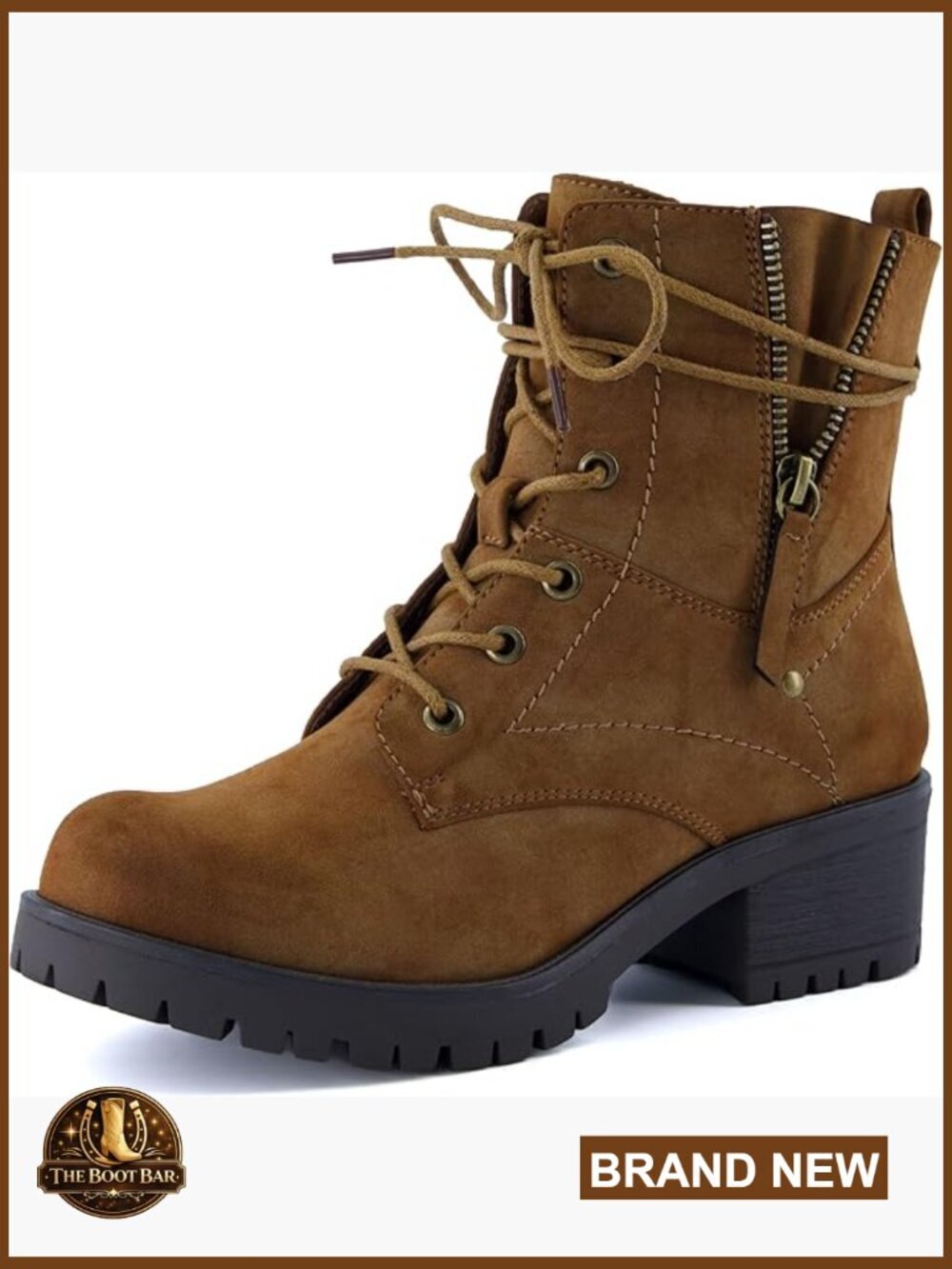 Women's Heeled Combat Boots - Lace-Up with Side Zipper, Memory Foam, Vegan